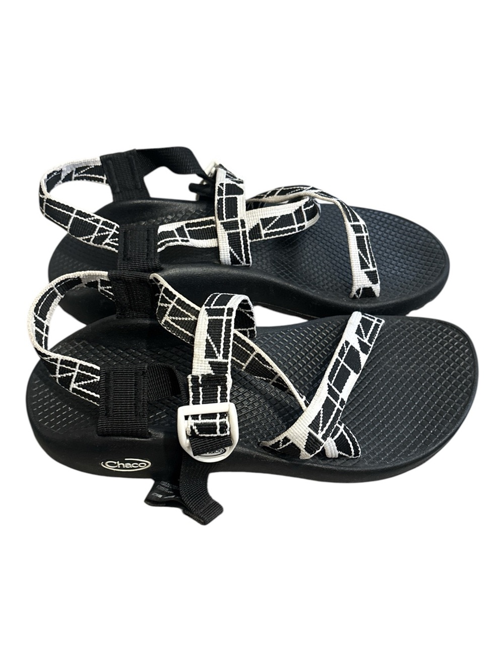 Chaco Z/1 Classic  Black & White Patterned Strap Sandals Geometric Print W8